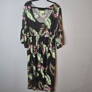 Jade Fashions Authentic Hawaiian Dress Size 2XL Half Bell Sleeve Tropical Floral